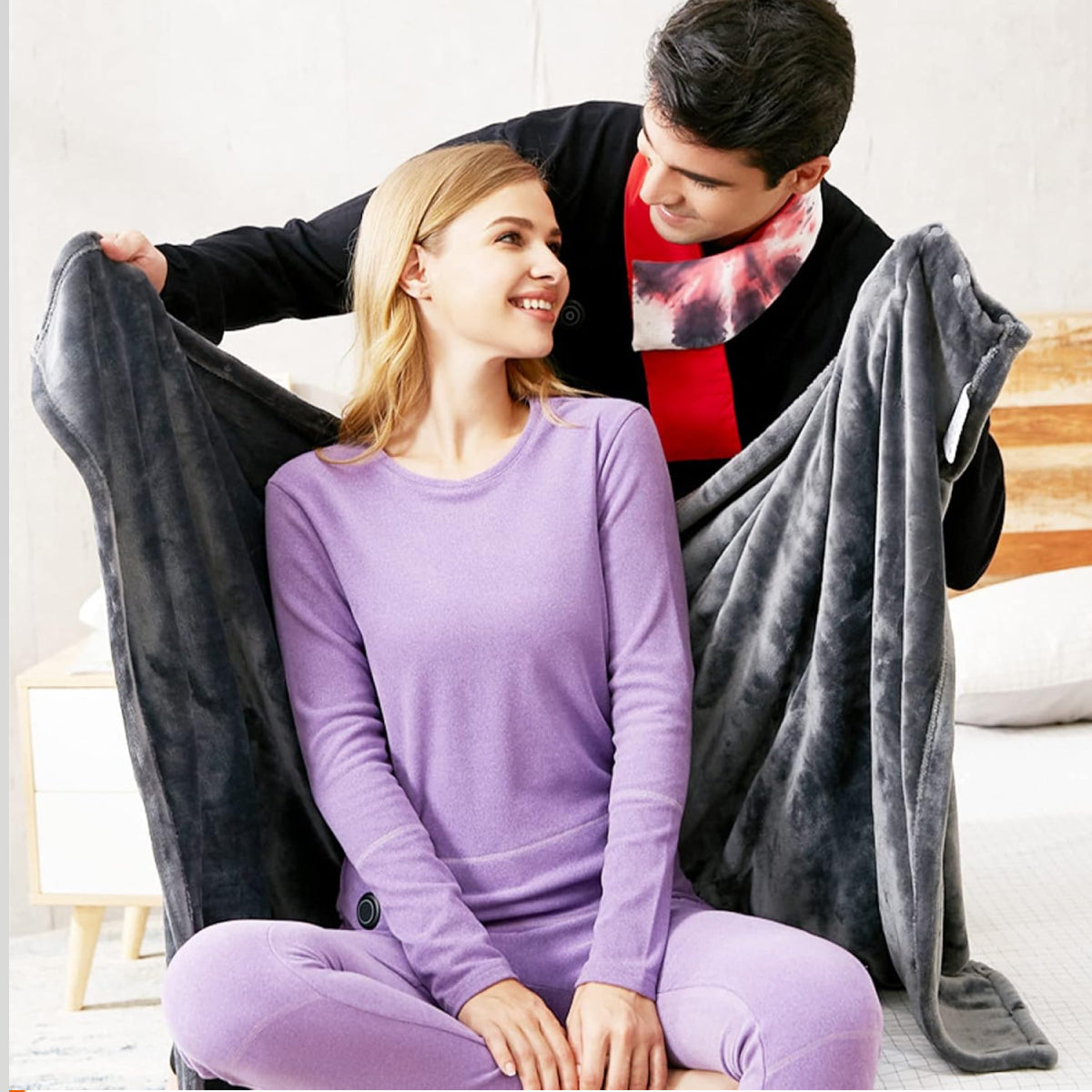 Heated Shawl Blanket with Zipper and Three Heat Levels, Machine Washable