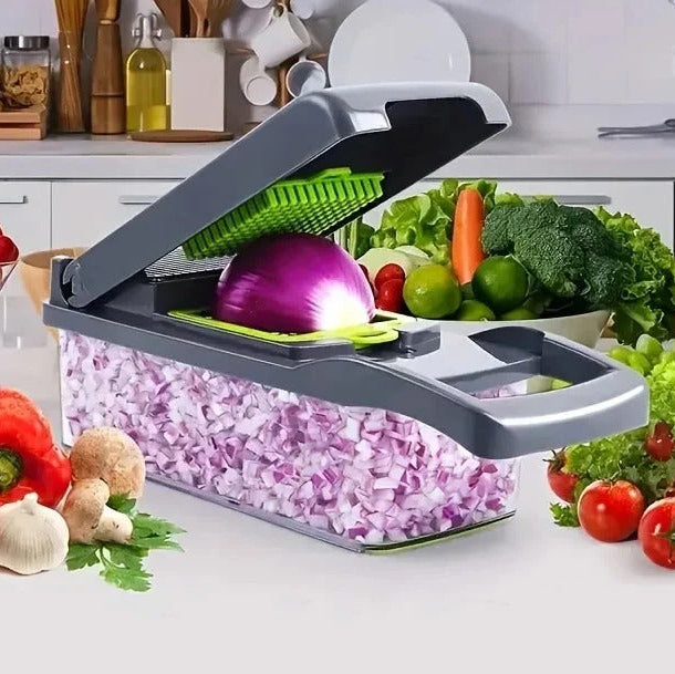 Food Prep Chopper with Multiple Attachments and Integrated Storage