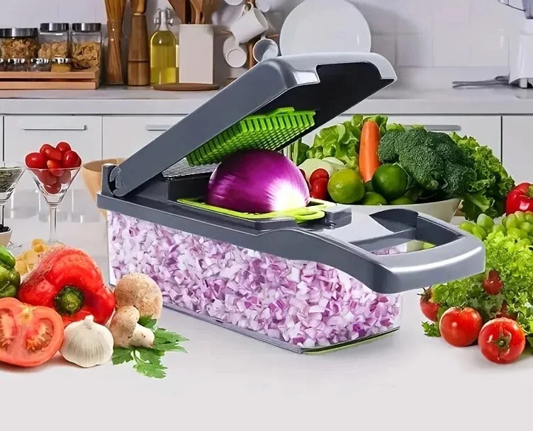 Food Prep Chopper with Multiple Attachments and Integrated Storage