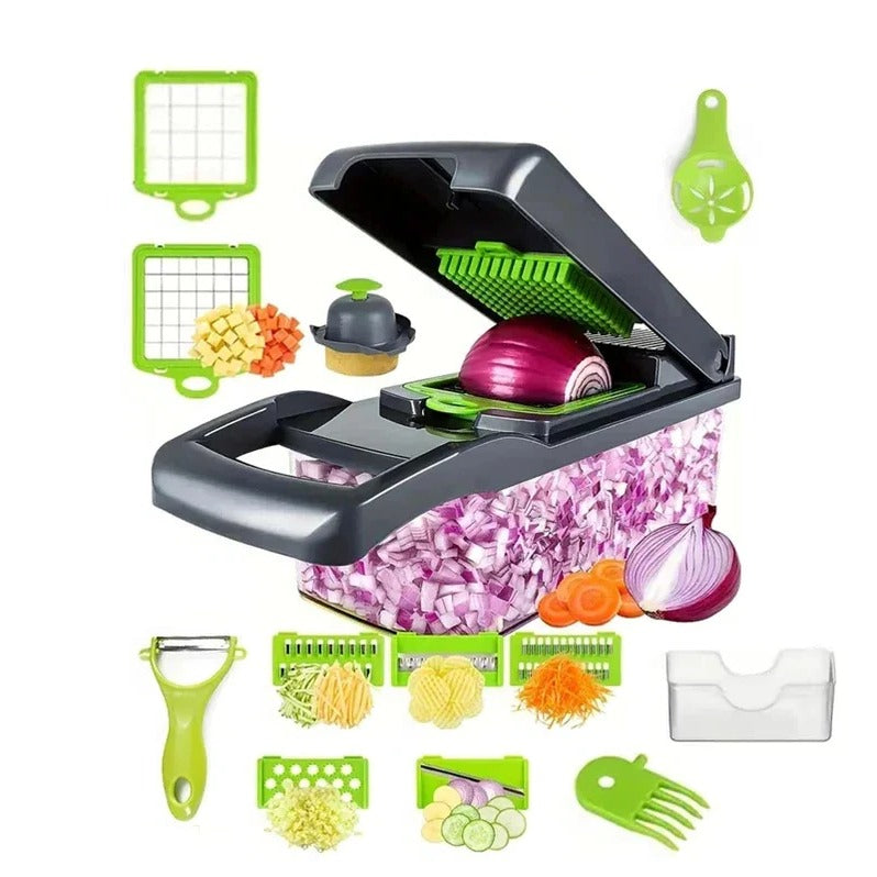 Food Prep Chopper with Multiple Attachments and Integrated Storage