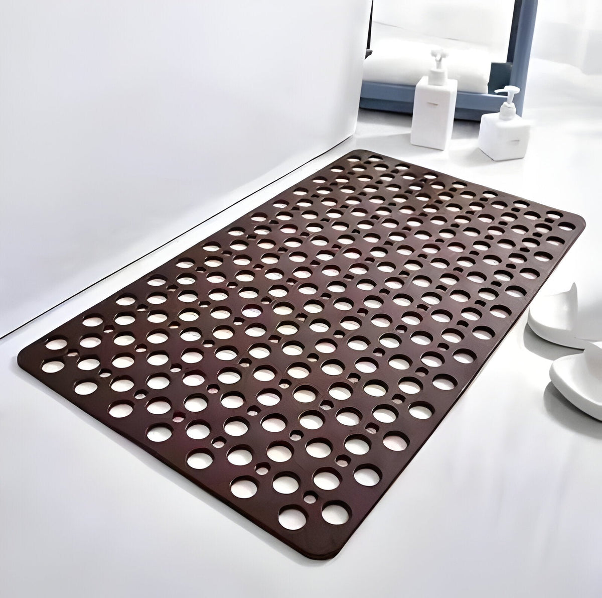 Suction Cup Shower Mat with a Textured Surface and Water Drainage in Seven Colors