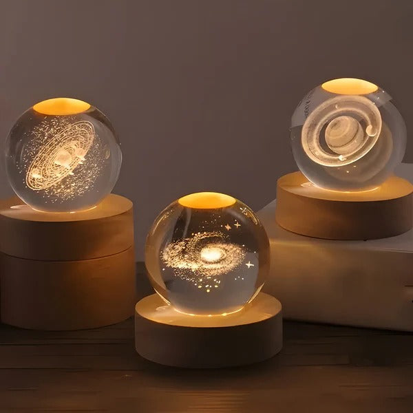 3D Celestial Engraved Sphere with LED Touch Base and Illuminated Display