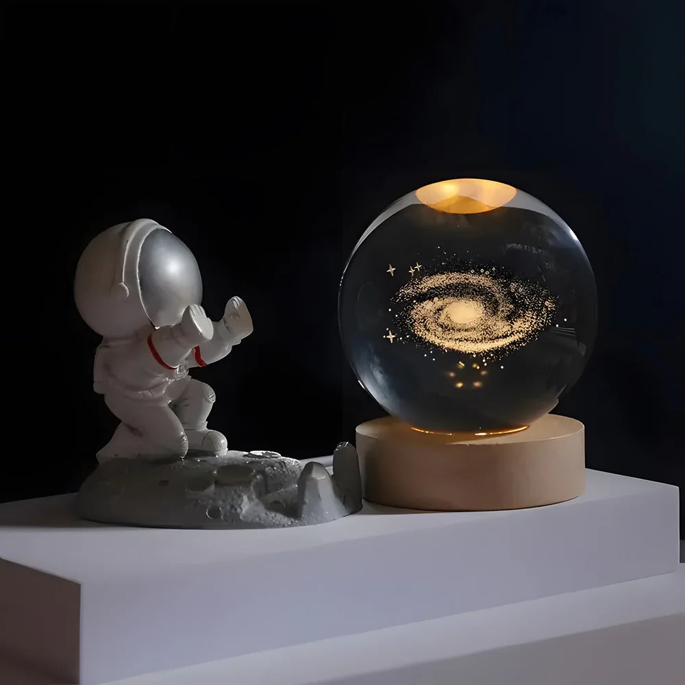 3D Celestial Engraved Sphere with LED Touch Base and Illuminated Display