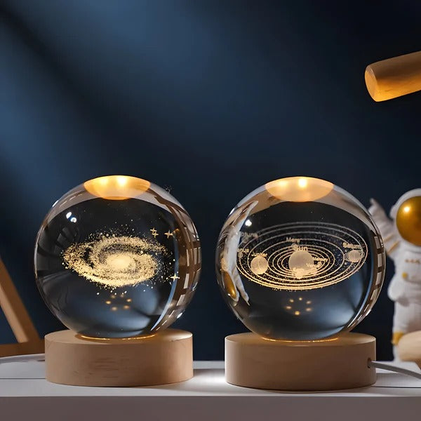 3D Celestial Engraved Sphere with LED Touch Base and Illuminated Display