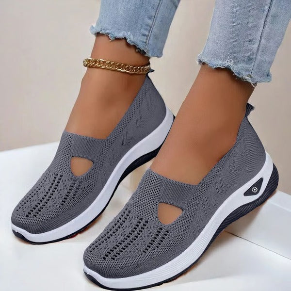 Breathable Knit Slip On Shoes with Orthopedic Support and Textured Grip Outsole