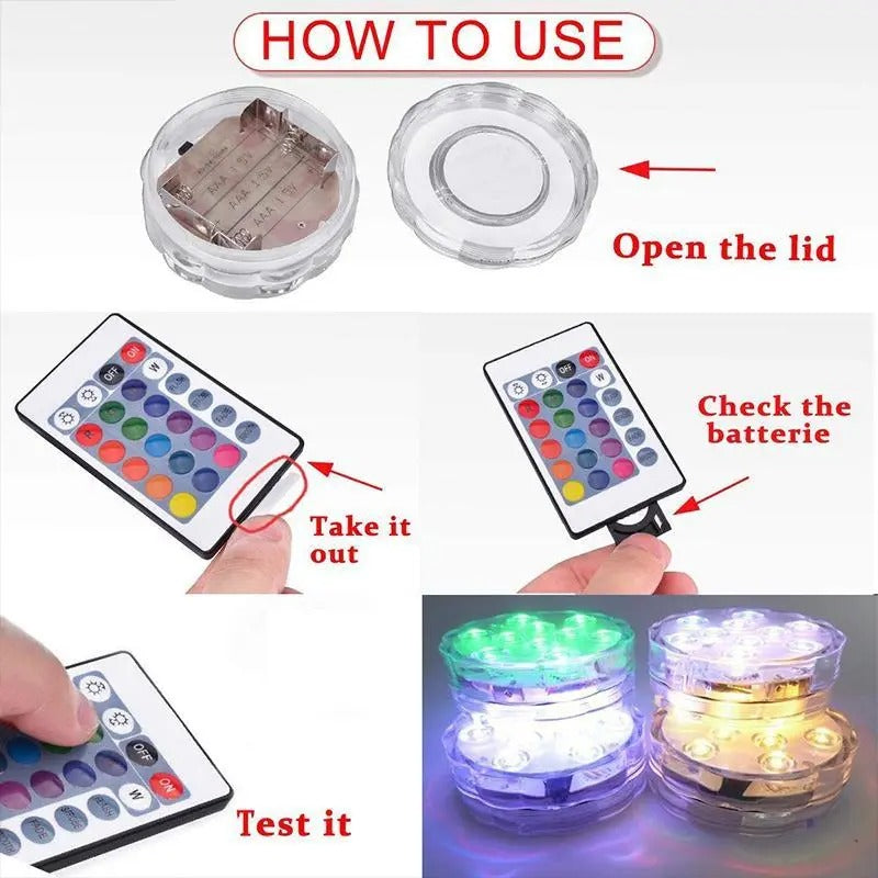 Underwater LED Light with 16-Color Remote and Multiple Mounting Options