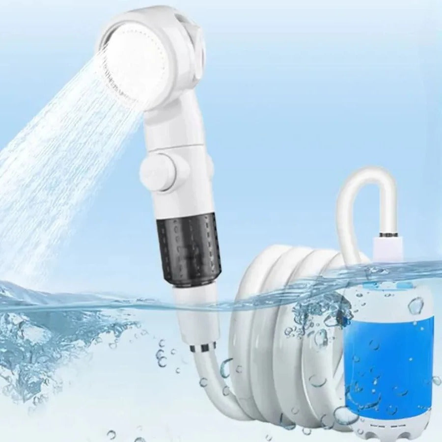 USB Rechargeable Portable Shower Pump with a Handheld Shower Head and Adjustable Water Pressure