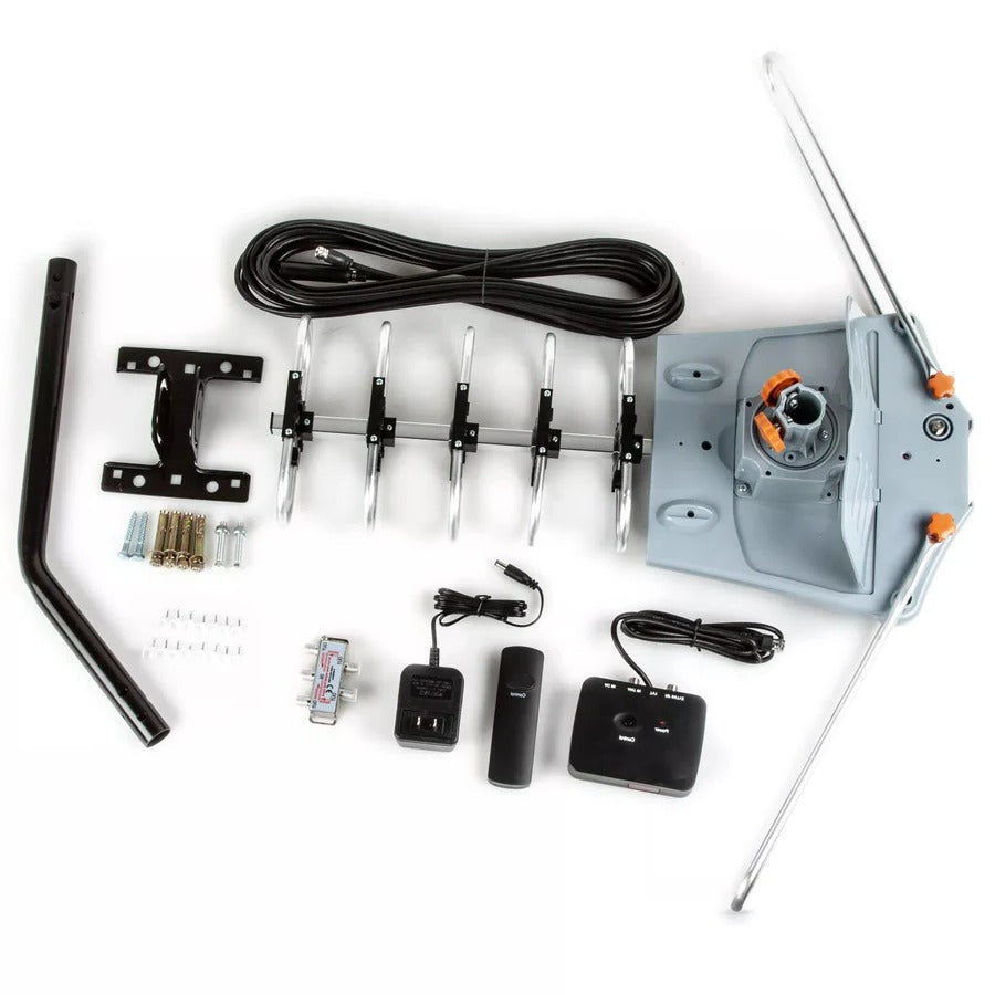 Motorized Outdoor TV Antenna with 360 Degree Rotation Remote and Steel Pole Mount