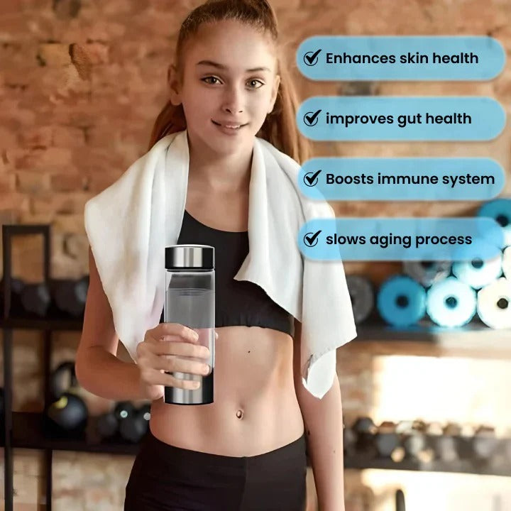 Hydrogen Water Bottle with Internal Electrolysis, One Button Control and a Rechargeable 300 ml Body