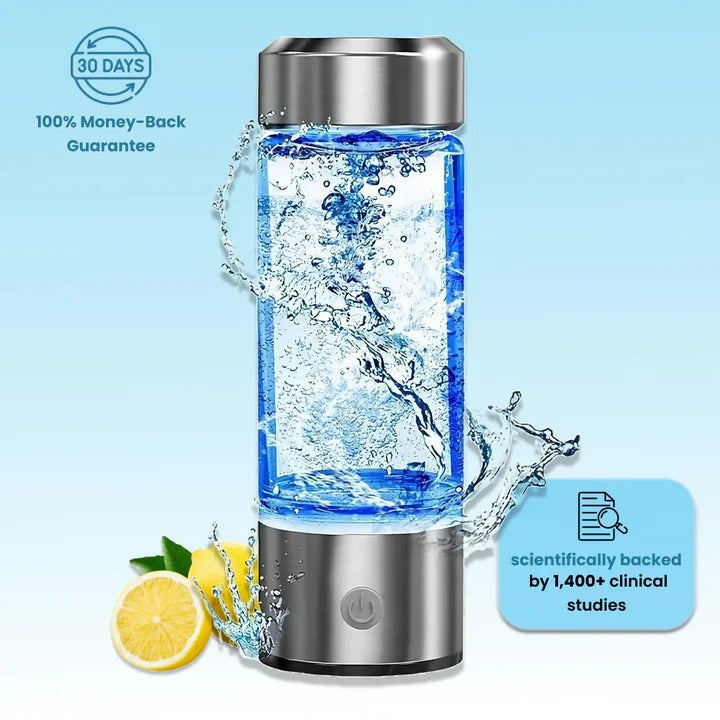 Hydrogen Water Bottle with Internal Electrolysis, One Button Control and a Rechargeable 300 ml Body