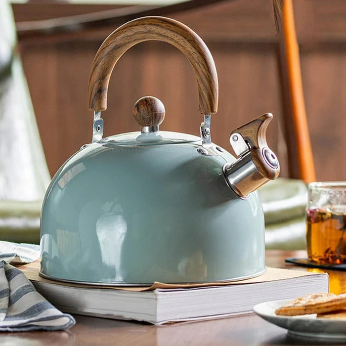 Stovetop Whistling Kettle with Even Heat Base and Insulated Handle for All Cooktops