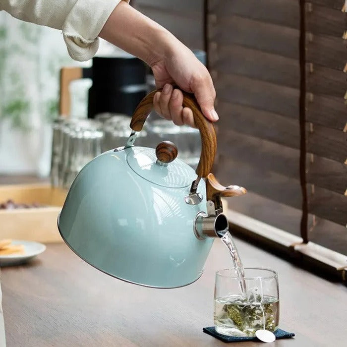 Stovetop Whistling Kettle with Even Heat Base and Insulated Handle for All Cooktops