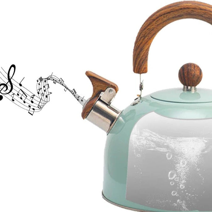 Stovetop Whistling Kettle with Even Heat Base and Insulated Handle for All Cooktops