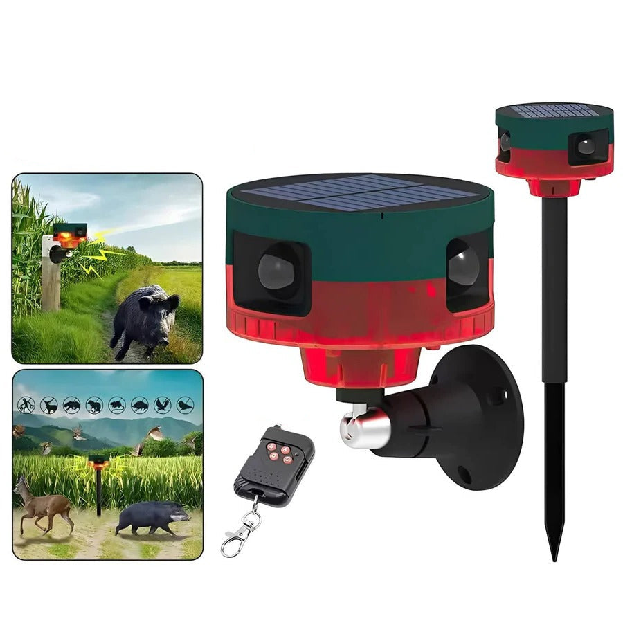 Motion Sensing Solar Wildlife Repeller with Flashing Light and 13 Sound Patterns