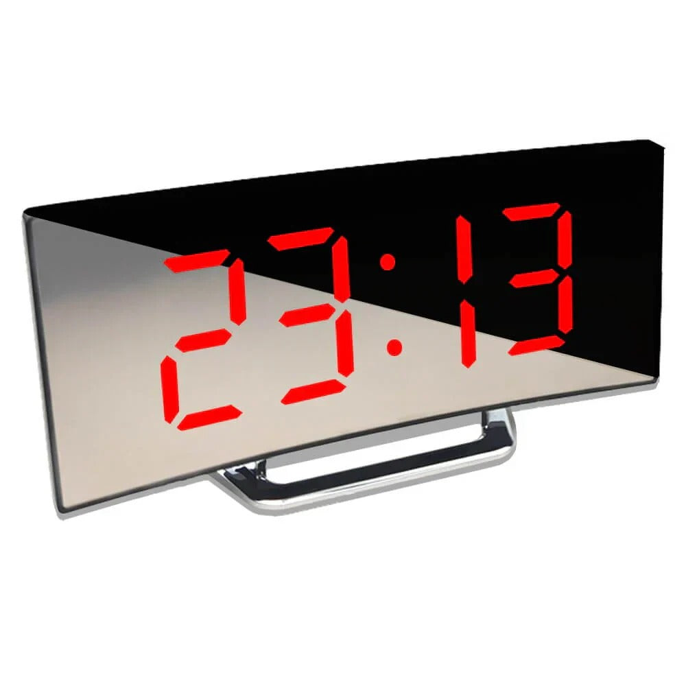 LED Digital Clock with Curved Frame and Adjustable Brightness, Alarm Function