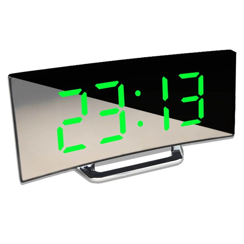 LED Digital Clock with Curved Frame and Adjustable Brightness, Alarm Function