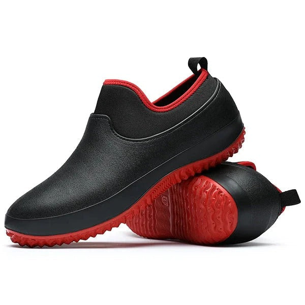 Work Shoes with Water Blocking Outer Layer and Textured Slip Resistant Sole