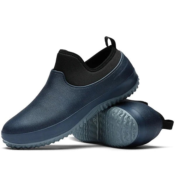 Work Shoes with Water Blocking Outer Layer and Textured Slip Resistant Sole
