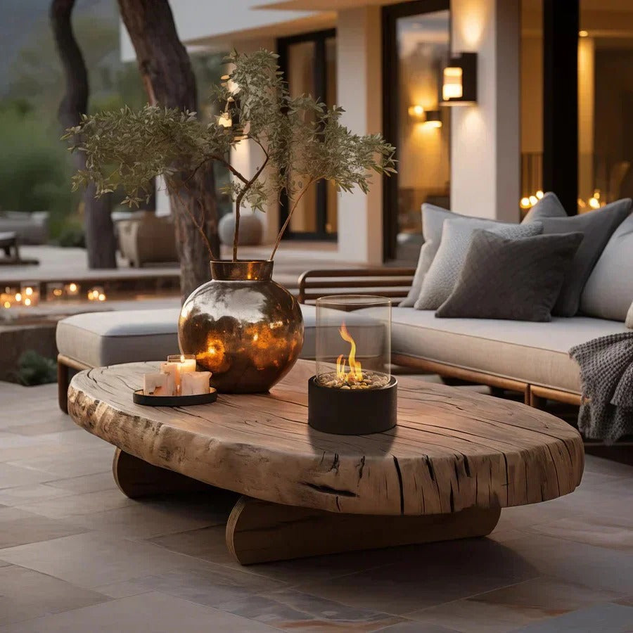 Tabletop Ethanol Fireplace with Glass Cylinder and Decorative Stones