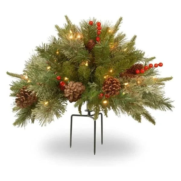 Battery Operated Evergreen Urn Filler with 35 Warm White LED Lights and Timer