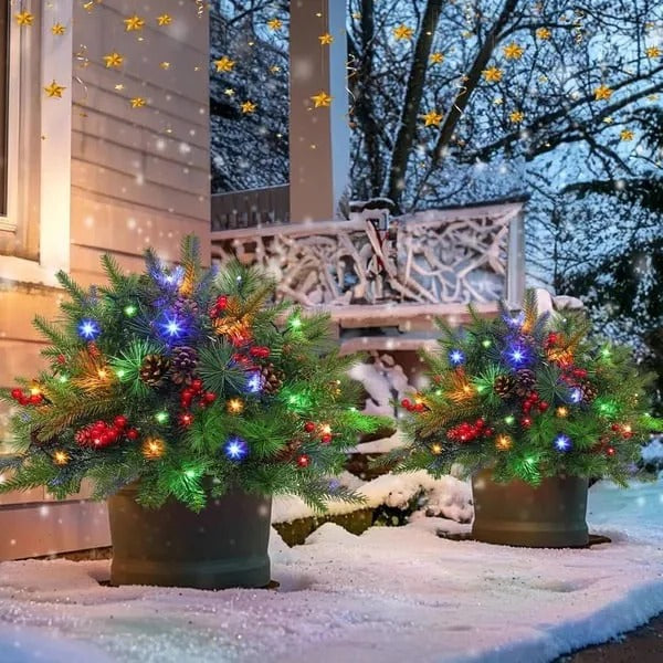 Battery Operated Evergreen Urn Filler with 35 Warm White LED Lights and Timer