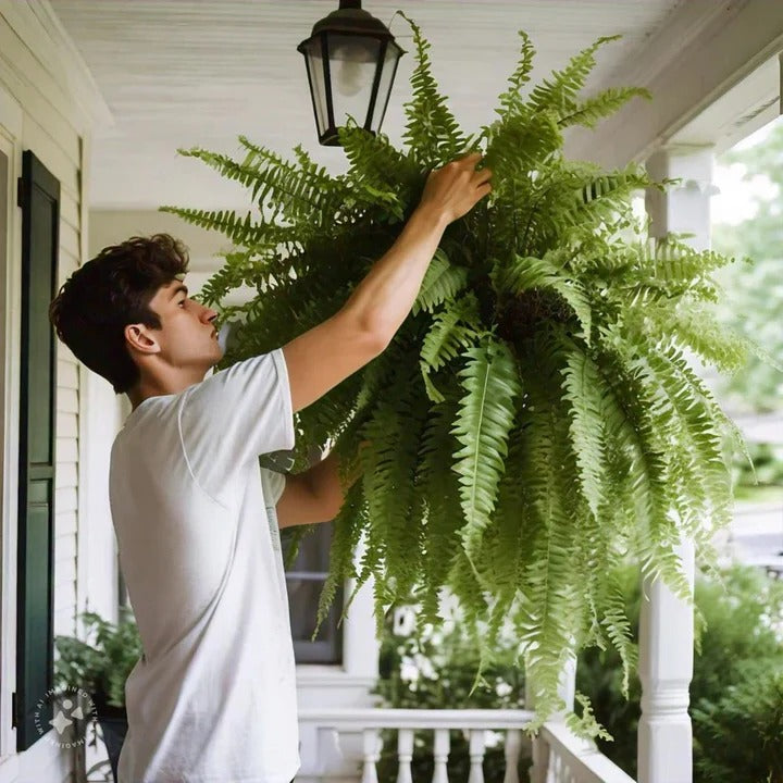 Artificial Boston Fern with 18 Stems and UV Resistant Polyethylene, 27.5in Spread