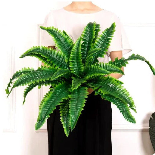 Artificial Boston Fern with 18 Stems and UV Resistant Polyethylene, 27.5in Spread