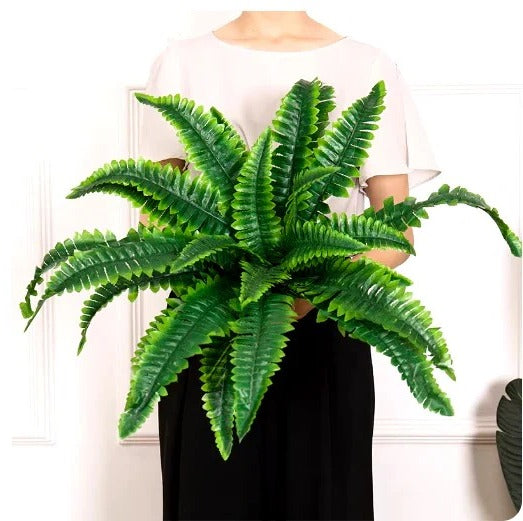 Artificial Boston Fern with 18 Stems and UV Resistant Polyethylene, 27.5in Spread