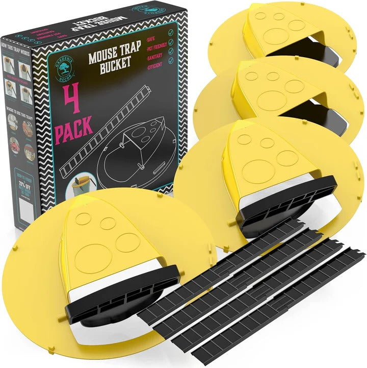 Four Pack of Bucket Lid Mouse Traps with an Auto Reset Flip Lid for a 5 Gallon Bucket