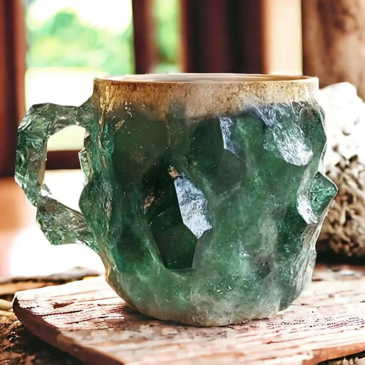 Crystal Faceted Coffee Mug with Geometric Design for Hot and Cold Beverages