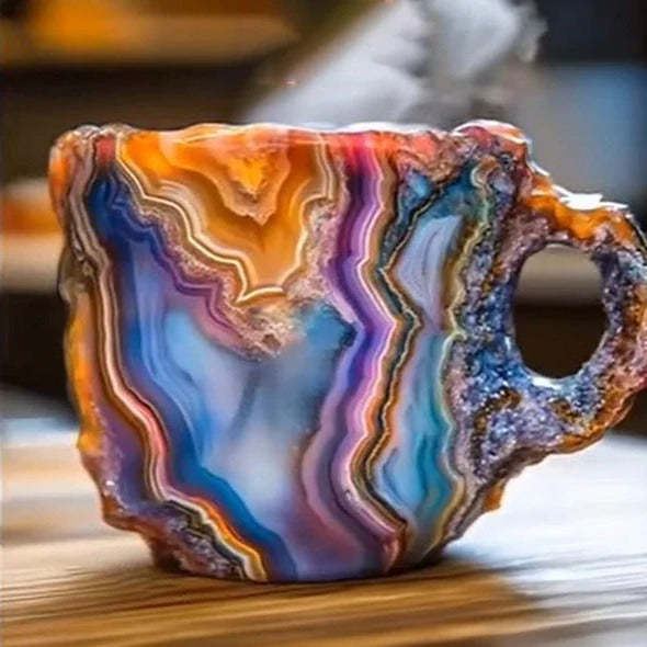 Crystal Faceted Coffee Mug with Geometric Design for Hot and Cold Beverages