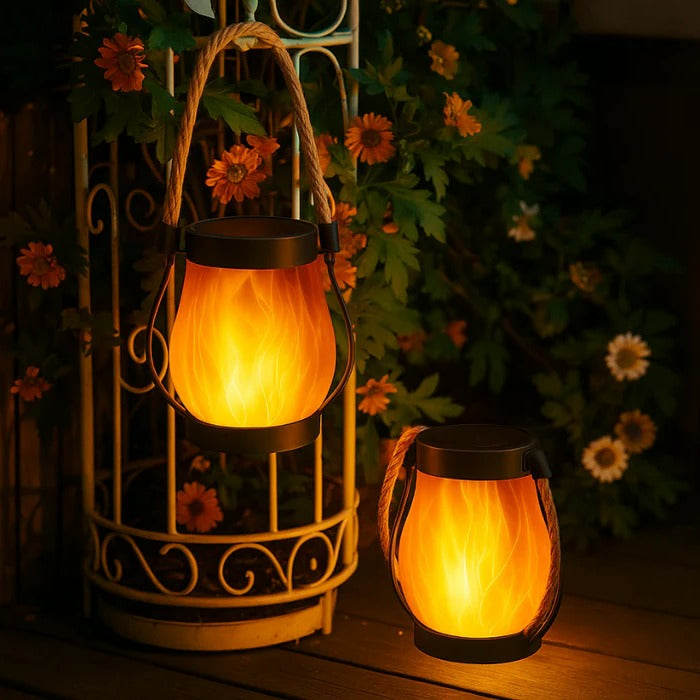 Flame Effect Solar Lantern with Dual Light Modes and USB Charging