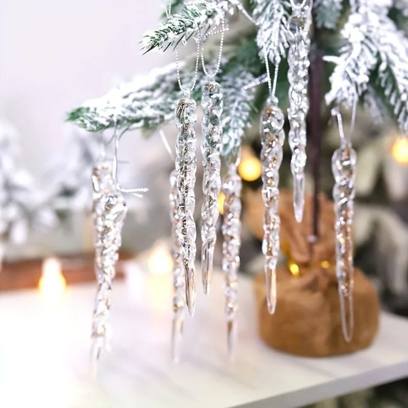 Clear Icicle Ornaments with Light Reflecting Surface, 12-Piece Set