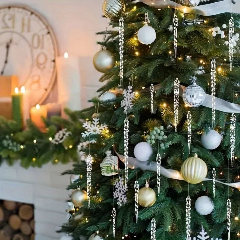 Clear Icicle Ornaments with Light Reflecting Surface, 12-Piece Set