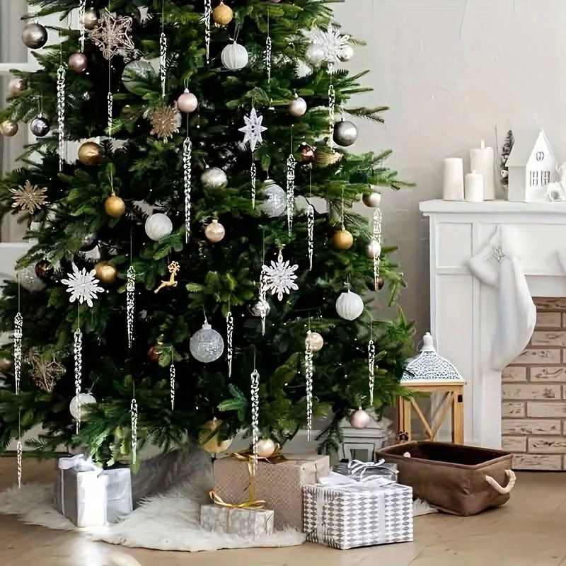 Clear Icicle Ornaments with Light Reflecting Surface, 12-Piece Set