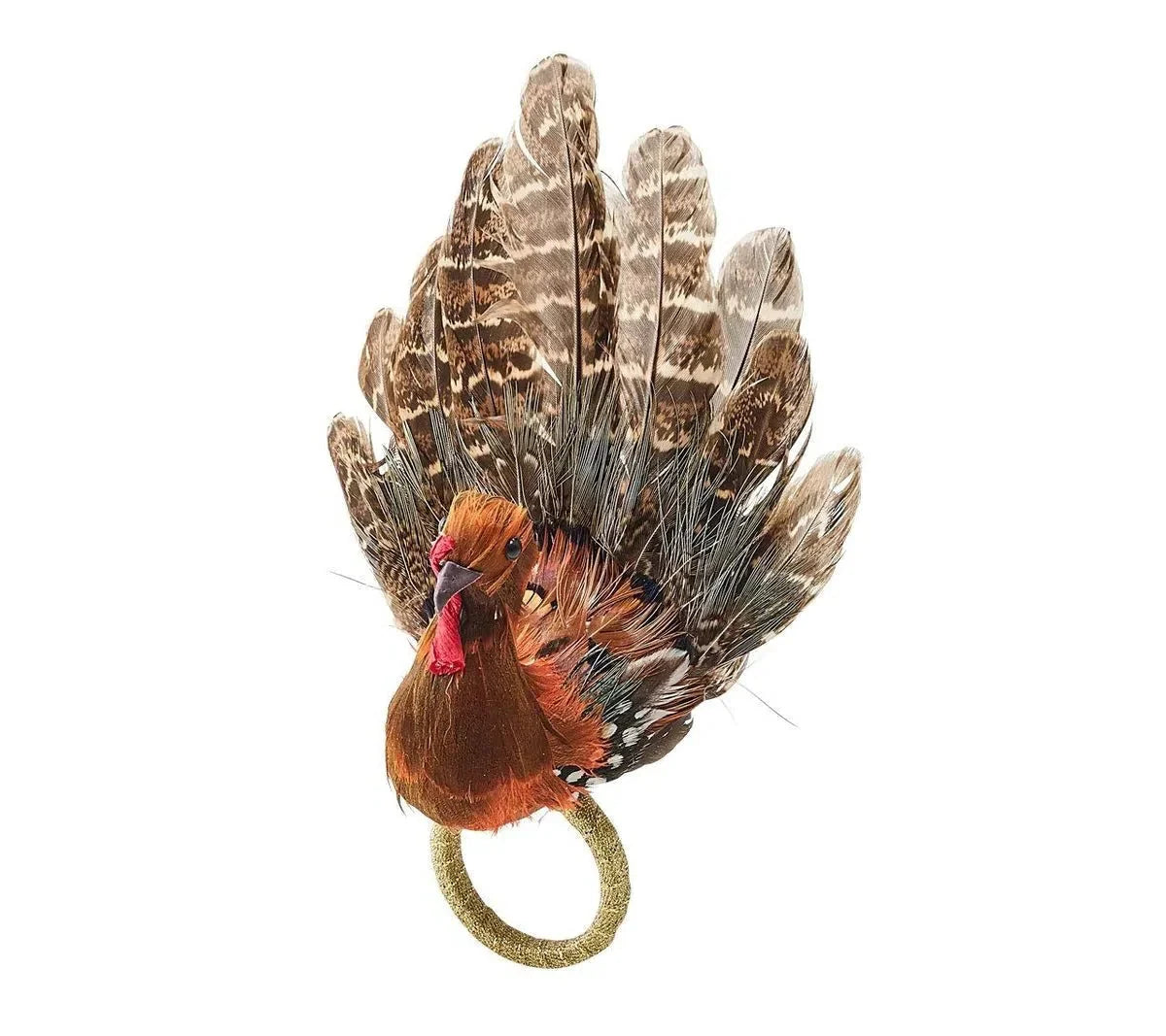 Turkey Shape Napkin Rings with Natural Feathers, Set of 4
