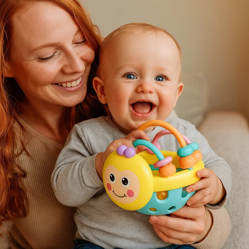Textured Play Ball with Movable Rings and Massaging Surfaces for Teething Babies