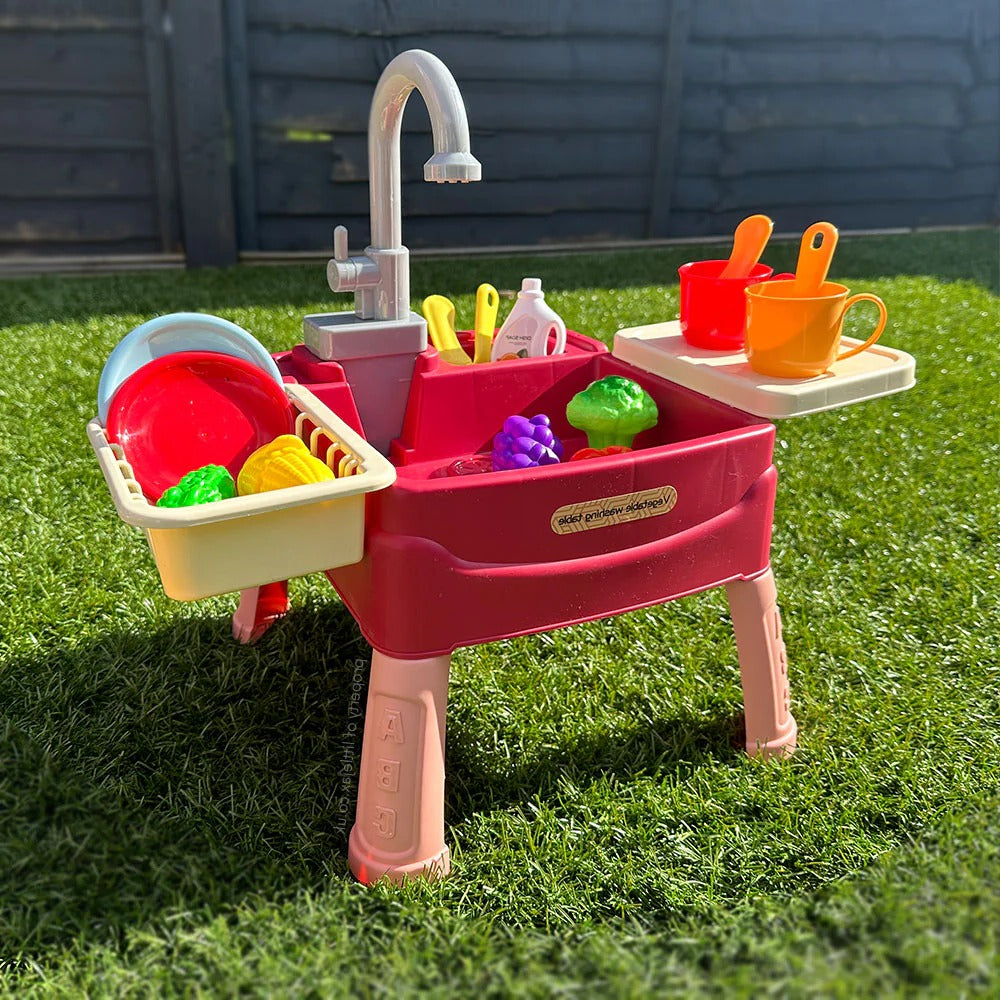 Play Sink with Battery Operated Tap and 19 Accessories, Removable Legs