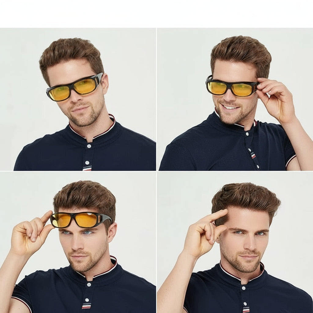 Night Vision Driving Glasses with Yellow Tint and Wraparound Side Shields