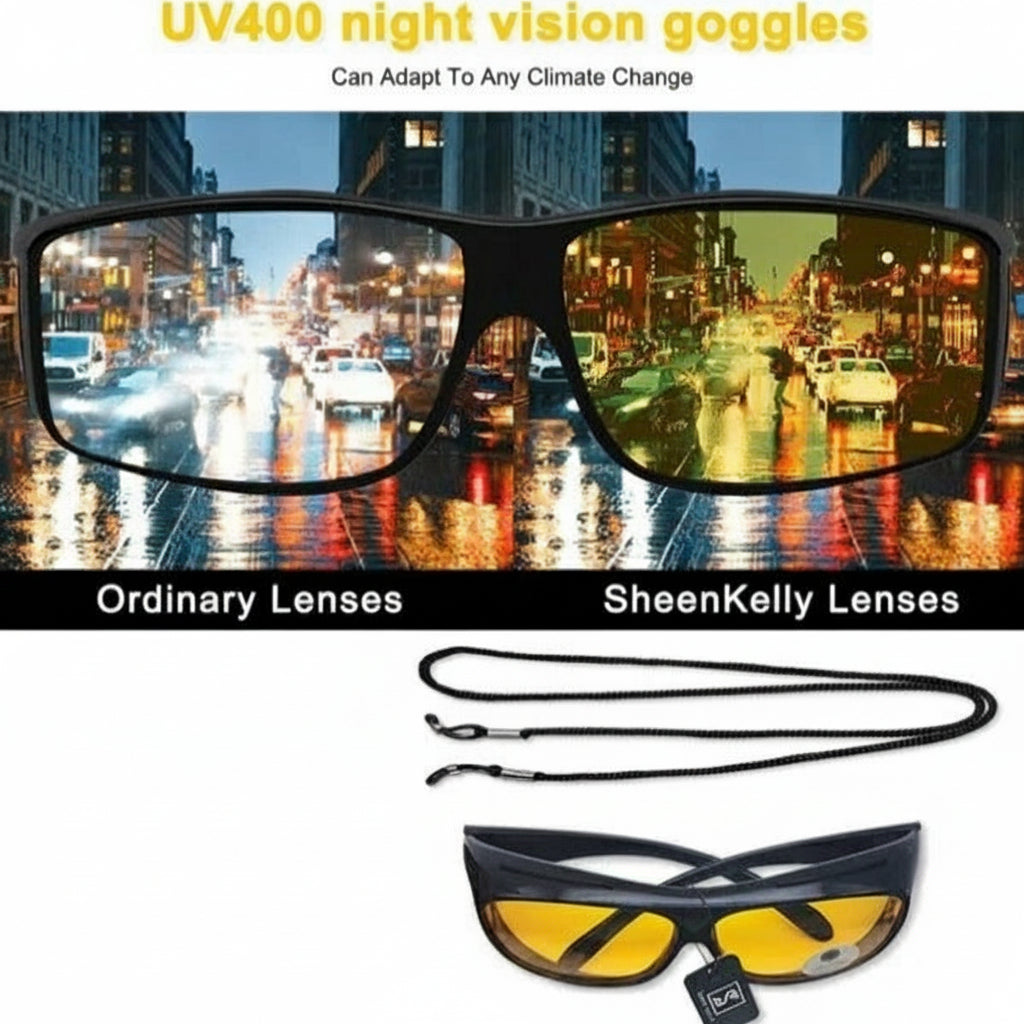 Night Vision Driving Glasses with Yellow Tint and Wraparound Side Shields