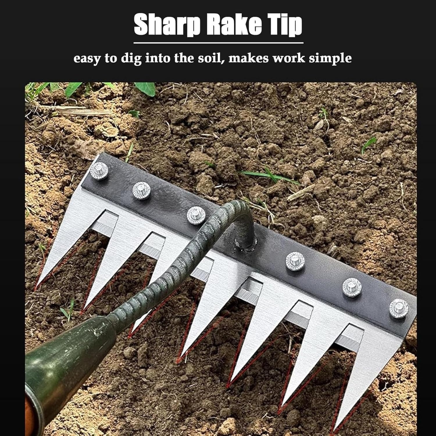Carbon Steel Weeding Rake Head with Soft Grip Handle, 5-8 Tooth Options