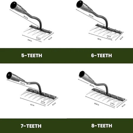 Carbon Steel Weeding Rake Head with Soft Grip Handle, 5-8 Tooth Options