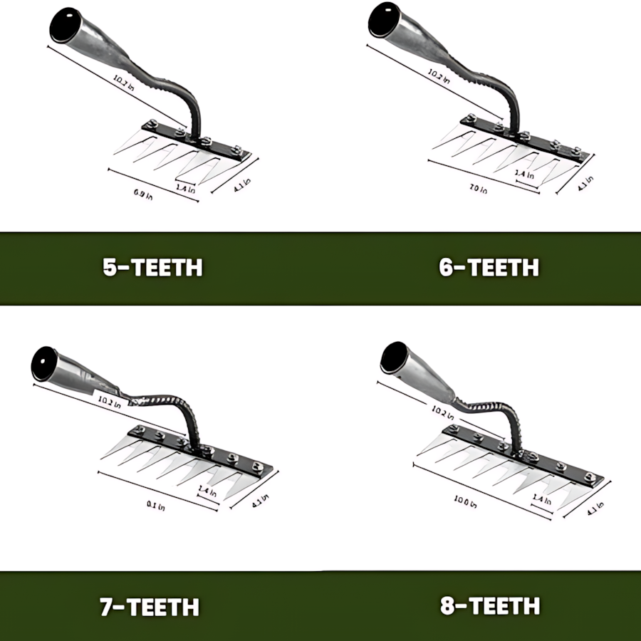 Carbon Steel Weeding Rake Head with Soft Grip Handle, 5-8 Tooth Options