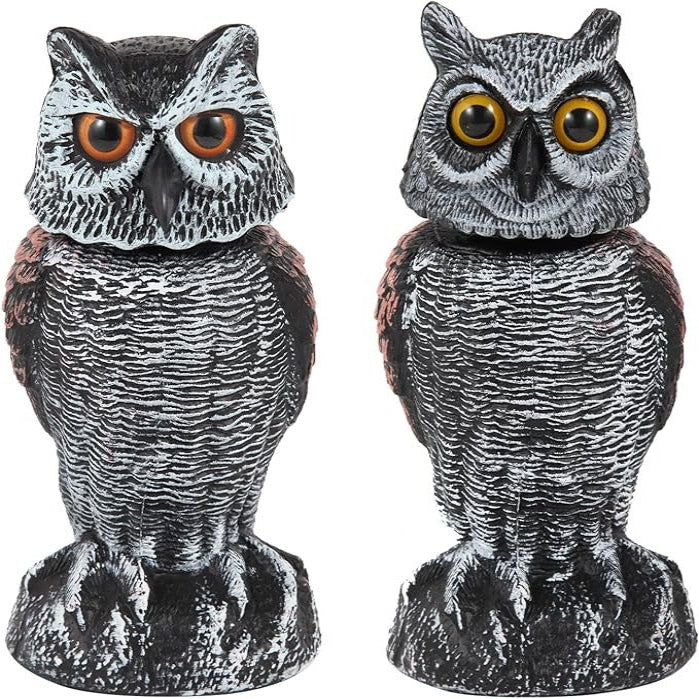 Owl Decoy Set of 2 with 360 Degree Rotating Head and Fillable Base for Garden and Patio
