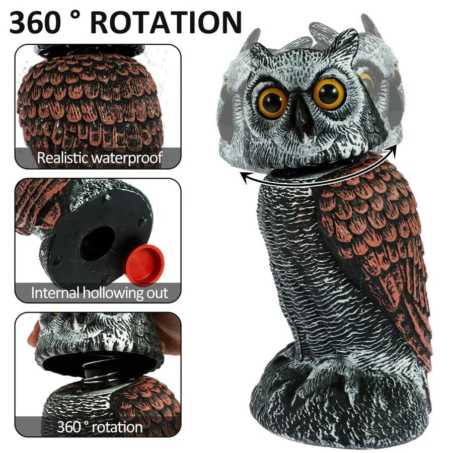 Owl Decoy Set of 2 with 360 Degree Rotating Head and Fillable Base for Garden and Patio