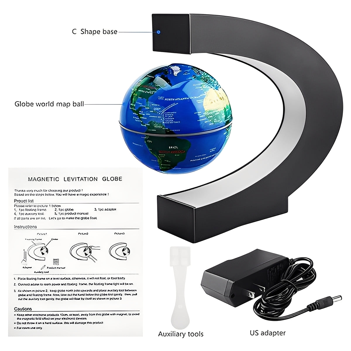 Magnetic Floating Globe with LED Ring Light and 360 Degree Rotation
