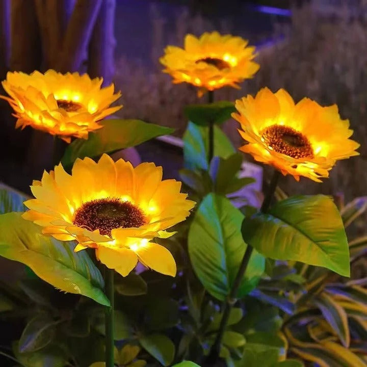 Solar Sunflower Garden Light with Adjustable Iron Stems and Auto Sensor