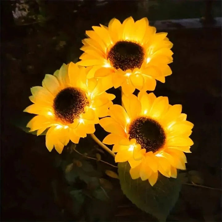 Solar Sunflower Garden Light with Adjustable Iron Stems and Auto Sensor
