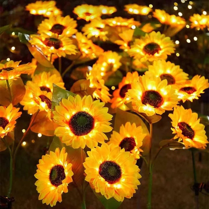 Solar Sunflower Garden Light with Adjustable Iron Stems and Auto Sensor