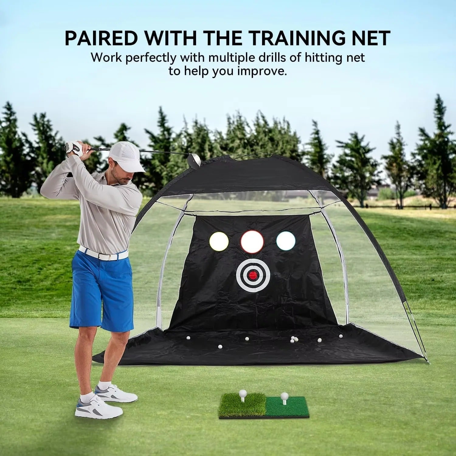 Golf Hitting Mat with Artificial Turf Surface and Shock Absorbing Base